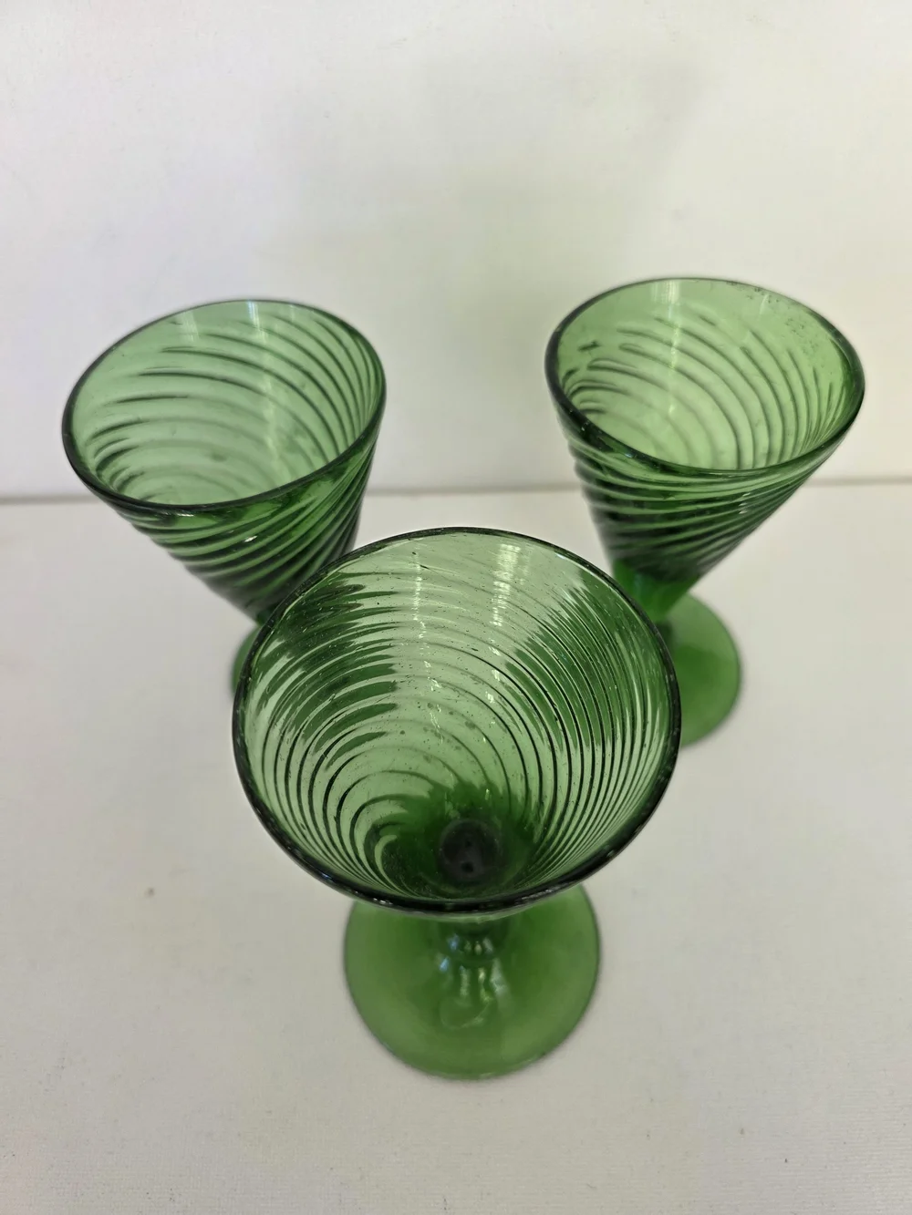 Vintage Emeral Green Swirled Glass Dessert & Cocktail Goblet - Set of 3